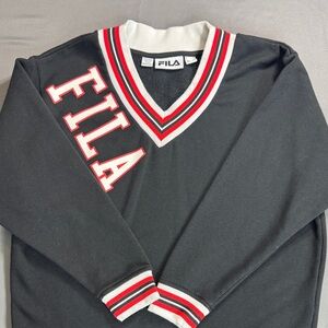 Fila Black Sweater with Red and White Retro Sportswear Size M